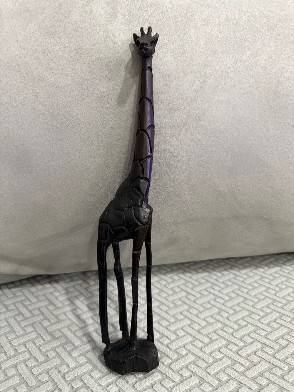 VTG 12" Black Wooden Giraffe Statue Figurine Hand Carved African Wildlife